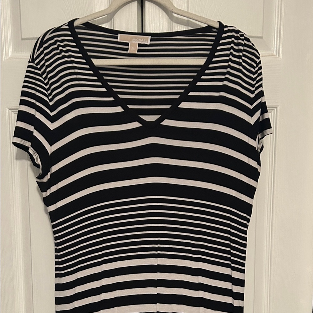 Michael Kors Striped V-Neck Women’s maxi Dress Black  & White